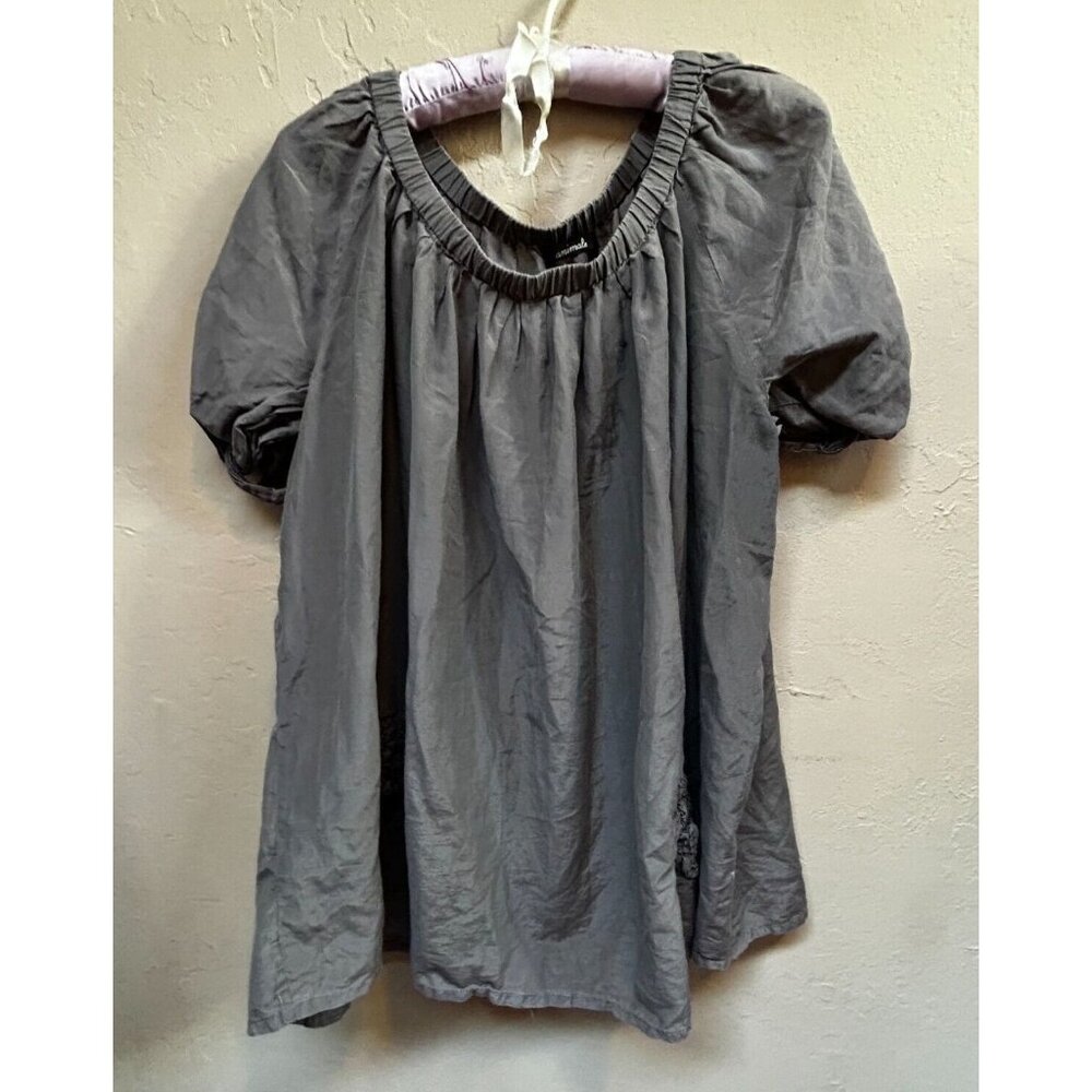 Animale Womens Off Shoulder Short Sleeve Peasant Top Blouse PocketsGray